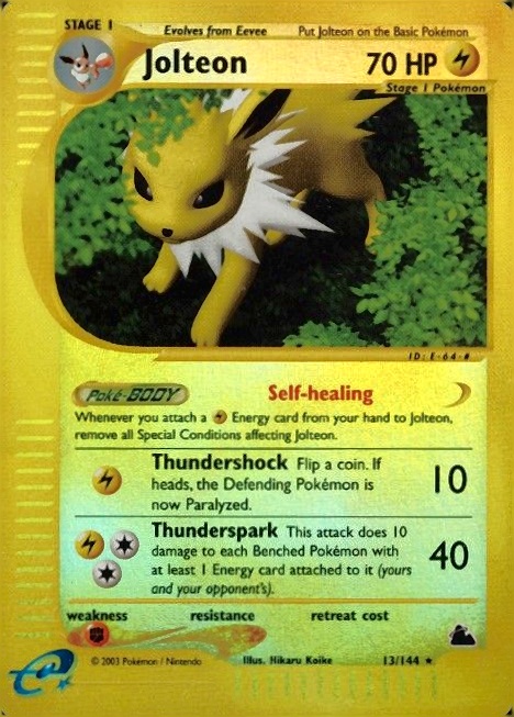 2003 Pokemon Skyridge Jolteon-Reverse Foil #13 TCG Card