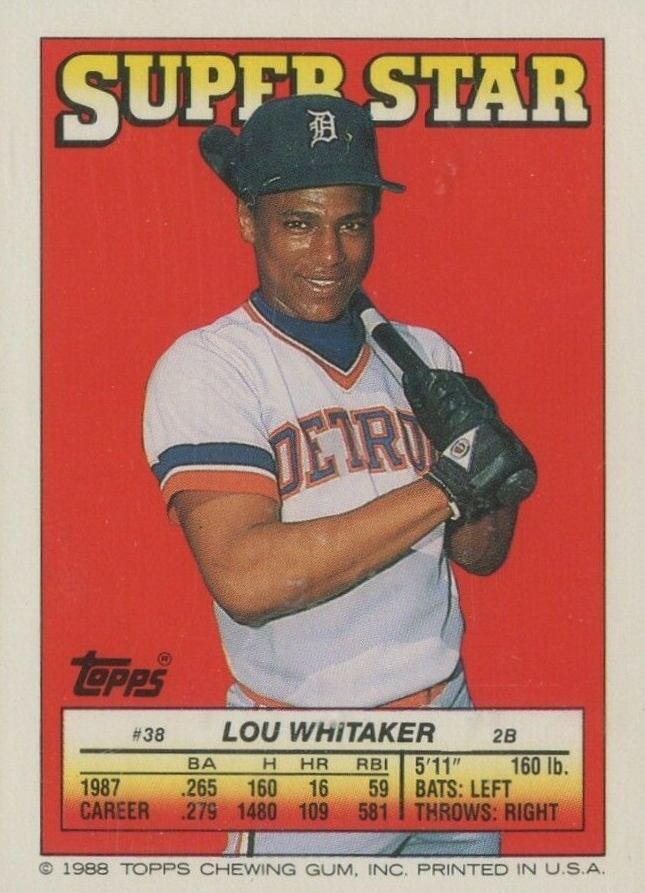 1988 Topps Stickercard Lou Whitaker #38 Baseball Card