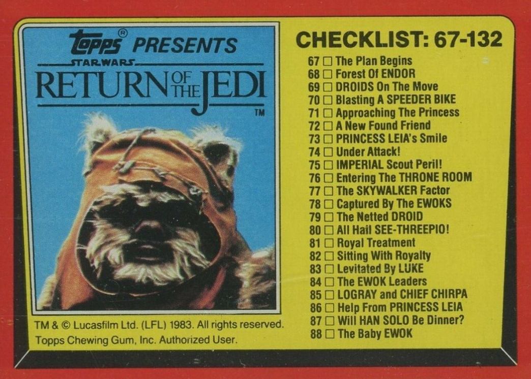 1983 Star Wars Return of the Jedi Checklist 67-132 #132 Non-Sports Card