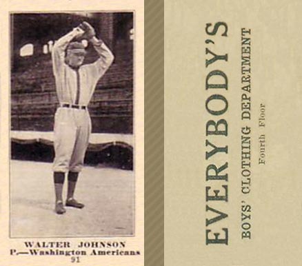1916 Everybody's Walter Johnson #91 Baseball Card
