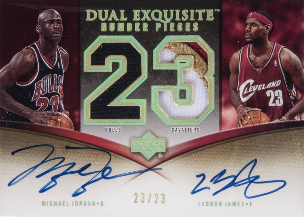 2005 Upper Deck Exquisite Collection Dual Numbers LeBron James/Michael Jordan #DN-JJ Basketball Card