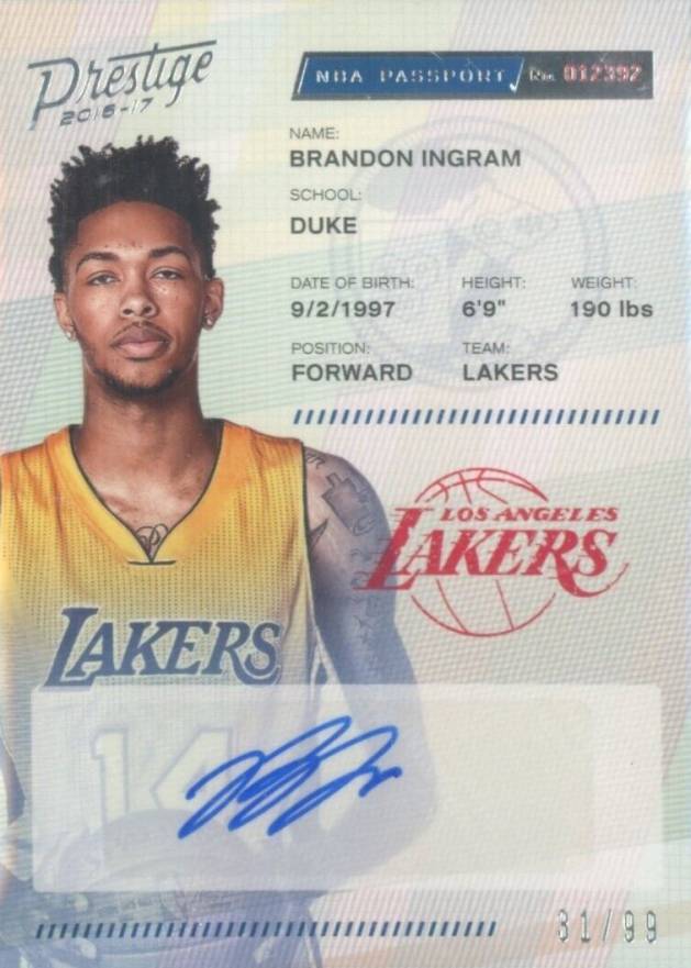 2016 Panini Prestige NBA Passport Signatures Brandon Ingram #1 Basketball Card