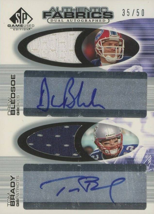 2004 SP Game Used Authentic Fabric Dual Autograph Bledsoe/Brady #DT Football Card