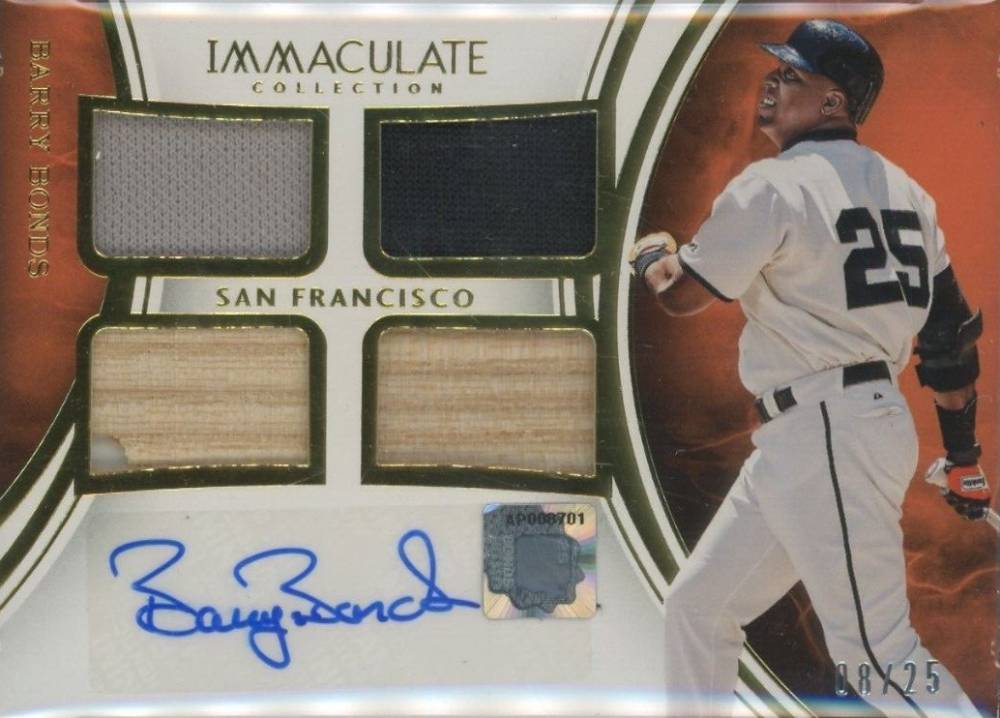 2016 Panini Immaculate Collection Immaculate Autograph Quad Materials Barry Bonds #QMABB Baseball Card