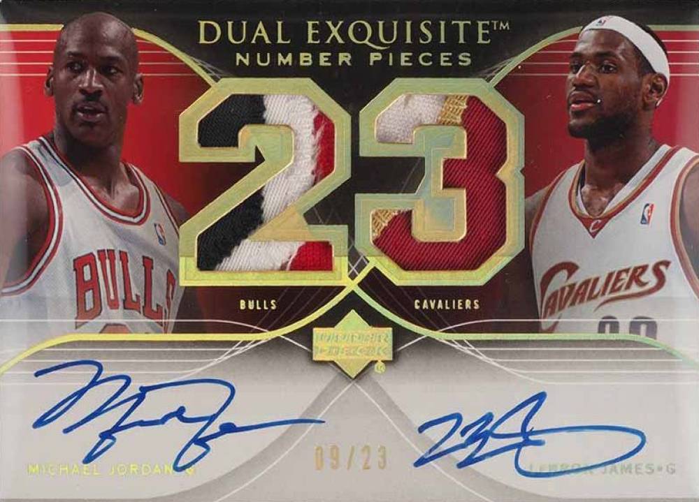 2006 Upper Deck Exquisite Collection Numbers Dual Autograph LeBron James/Michael Jordan #DENJJ Basketball Card