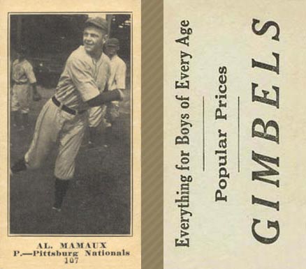 1916 Gimbels (M101-5) Al. Mamaux #107 Baseball Card