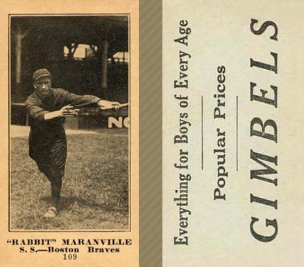 1916 Gimbels (M101-5) Rabbit Maranville #109 Baseball Card
