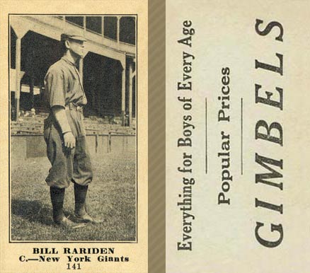 1916 Gimbels (M101-5) Bill Rariden #141 Baseball Card