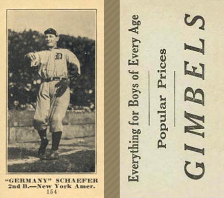 1916 Gimbels (M101-5) Germany Schaefer #154 Baseball Card