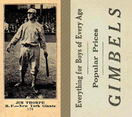 1916 Gimbels (M101-5) Jim Thorpe #176 Baseball Card