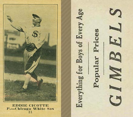 1916 Gimbels (M101-5) Eddie Cicotte #31 Baseball Card