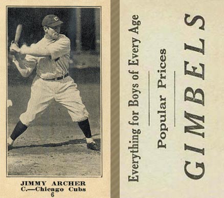 1916 Gimbels (M101-5) Jimmy Archer #6 Baseball Card
