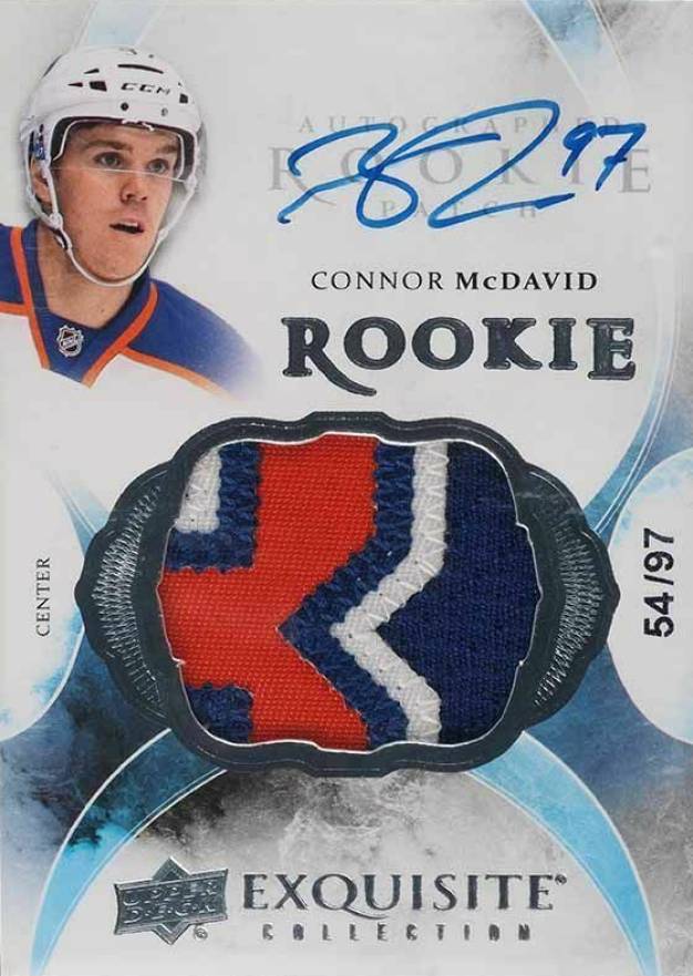 2015 Upper Deck the Cup Exquisite Collection Rookie Autograph Patch Connor McDavid #97 Hockey Card