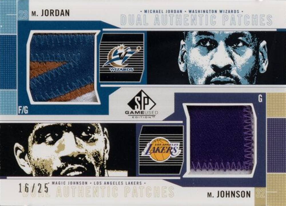 2002 SP Game Used Dual Authentic Patches Magic Johnson/Michael Jordan #MJMGP Basketball Card