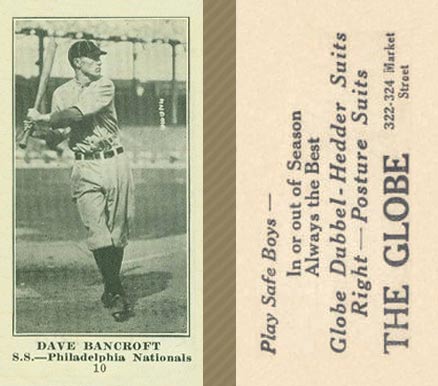 1916 The Globe Clothing Dave Bancroft #10 Baseball Card