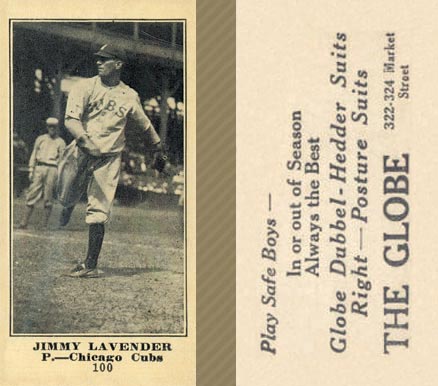 1916 The Globe Clothing Jimmy Lavender #100 Baseball Card