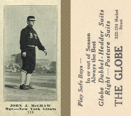 1916 The Globe Clothing John J. McGraw #116 Baseball Card