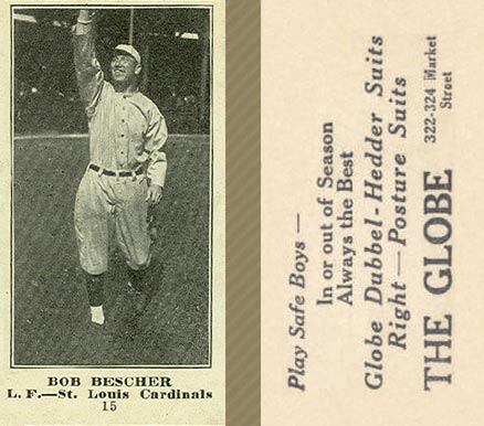 1916 The Globe Clothing Bob Bescher #15 Baseball Card