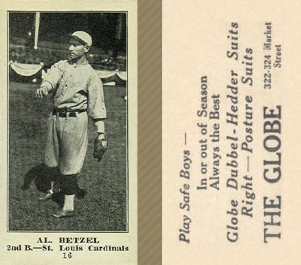 1916 The Globe Clothing Al Betzel #16 Baseball Card