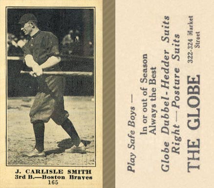 1916 The Globe Clothing J. Carlisle Smith #165 Baseball Card