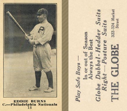 1916 The Globe Clothing Eddie Burns #18 Baseball Card