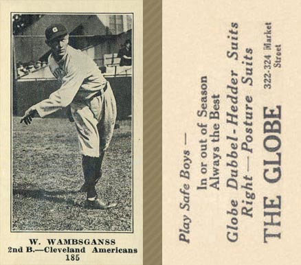 1916 The Globe Clothing W. Wambsganss #185 Baseball Card