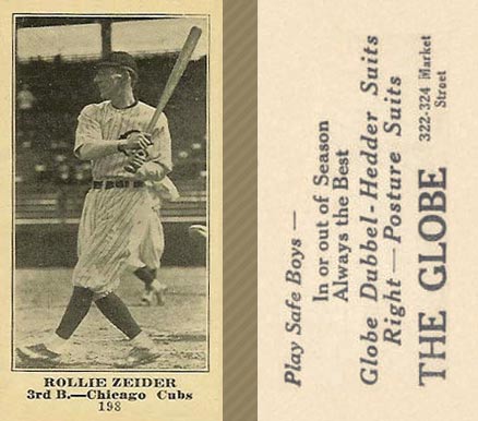 1916 The Globe Clothing Rollie Zeider #198 Baseball Card