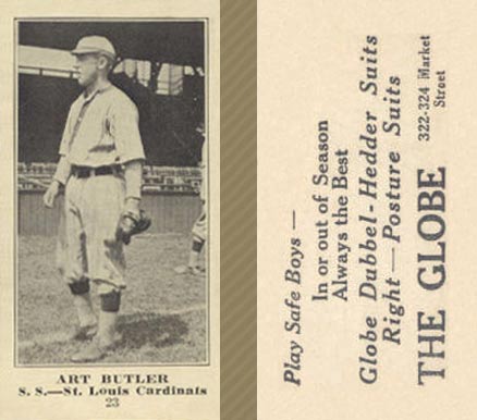 1916 The Globe Clothing Art Butler #23 Baseball Card
