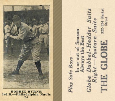 1916 The Globe Clothing Bobbie Byrne #24 Baseball Card