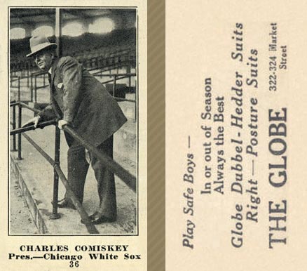 1916 The Globe Clothing Charles Comiskey #36 Baseball Card