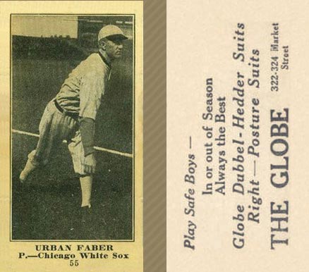 1916 The Globe Clothing Urban Faber #55 Baseball Card