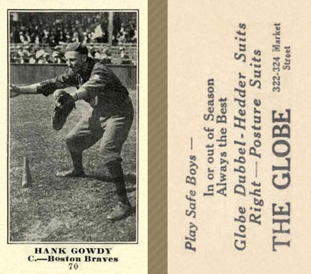 1916 The Globe Clothing Hank Gowdy #70 Baseball Card