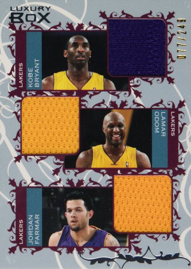 2006 Topps Luxury Box Courtside Triple Relics Jordan Farmer/Kobe Bryant/Lamar Odom #BOF Basketball Card