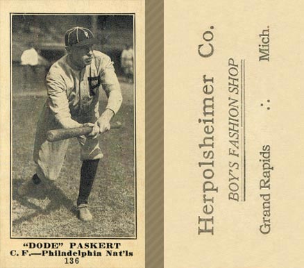 1916 Herpolsheimer Co. Dode Paskert #136 Baseball Card