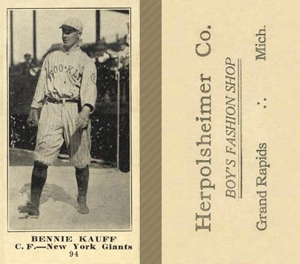 1916 Herpolsheimer Co. Bennie Kauff #94 Baseball Card