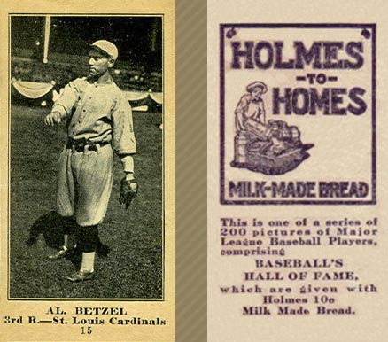 1916 Holmes for Homes Bread Al Betzel #15 Baseball Card