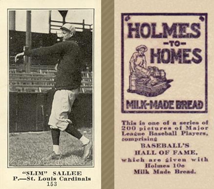 1916 Holmes for Homes Bread Slim Sallee #153 Baseball Card