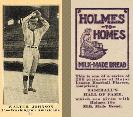 1916 Holmes for Homes Bread Walter Johnson #90 Baseball Card