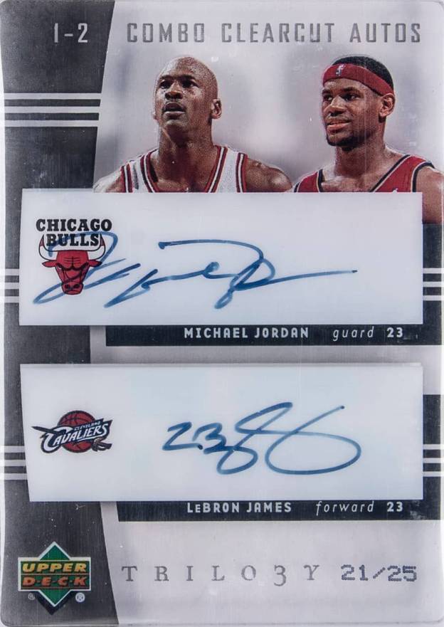2004 Upper Deck Trilogy 1-2 Combo Clearcut Autographs LeBron James/Michael Jordan #JJ Basketball Card