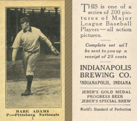 1916 Indianapolis Brewing Babe Adams #1 Baseball Card