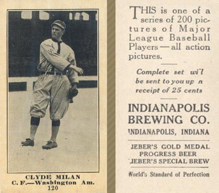 1916 Indianapolis Brewing Clyde Milan #120 Baseball Card