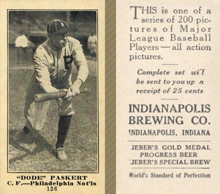 1916 Indianapolis Brewing Dode Paskert #136 Baseball Card