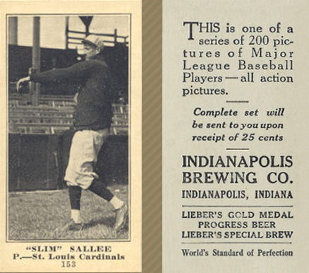 1916 Indianapolis Brewing Slim Sallee #153 Baseball Card