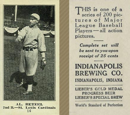 1916 Indianapolis Brewing Al Betzel #16 Baseball Card
