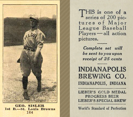 1916 Indianapolis Brewing Geo. Sisler #164 Baseball Card