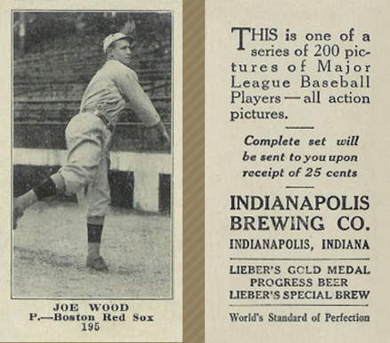 1916 Indianapolis Brewing Joe Wood #195 Baseball Card