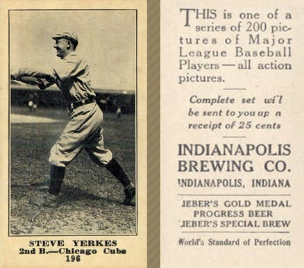 1916 Indianapolis Brewing Steve Yerkes #196 Baseball Card