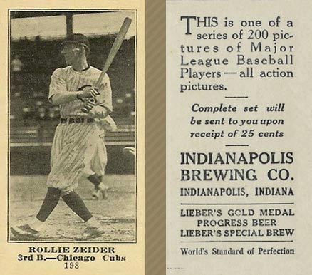 1916 Indianapolis Brewing Rollie Zeider #198 Baseball Card