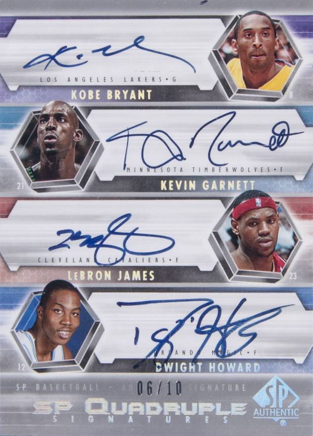 2004 SP Authentic SP Quadruple Signatures Dwight Howard/Kevin Garnett/Kobe Bryant/LeBron James #BGJH Basketball Card
