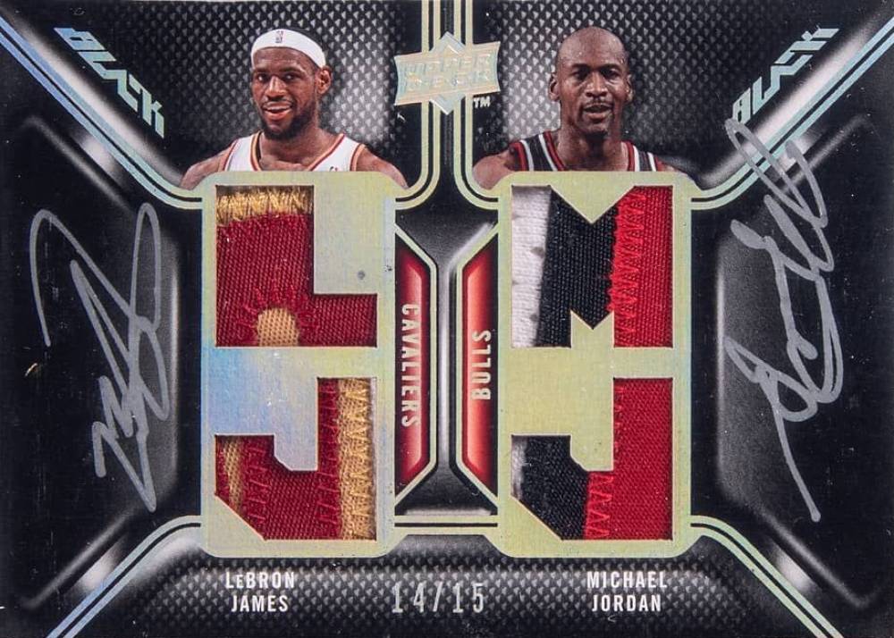 2008 Upper Deck Black Dual Patch Autographs LeBron James/Michael Jordan #DPAJJ Basketball Card